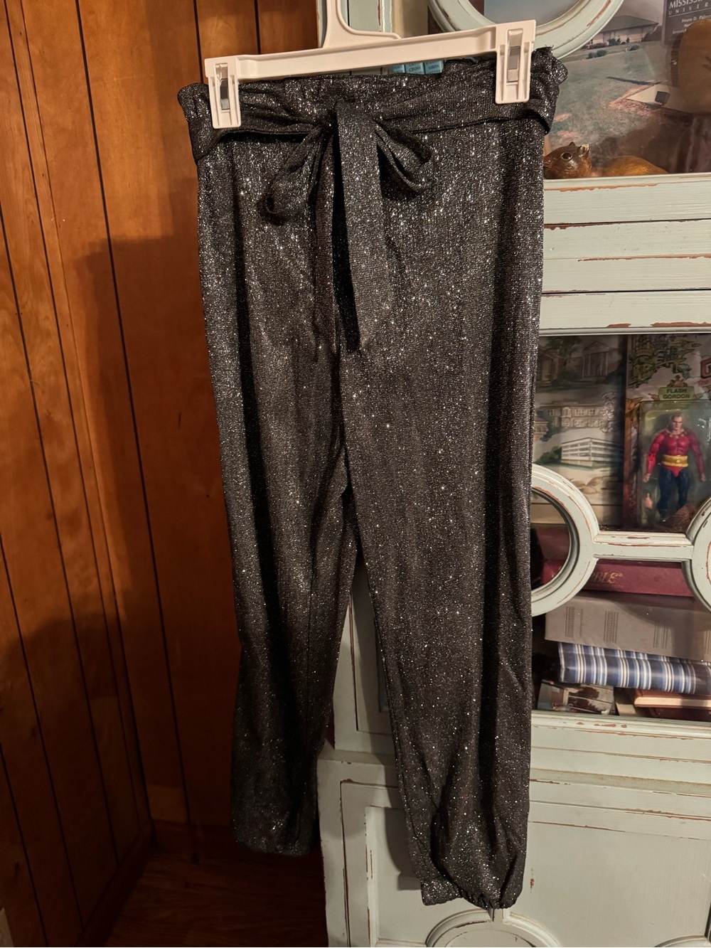 A Peach Sparkly Black Paperbag Waist Pants B 1
